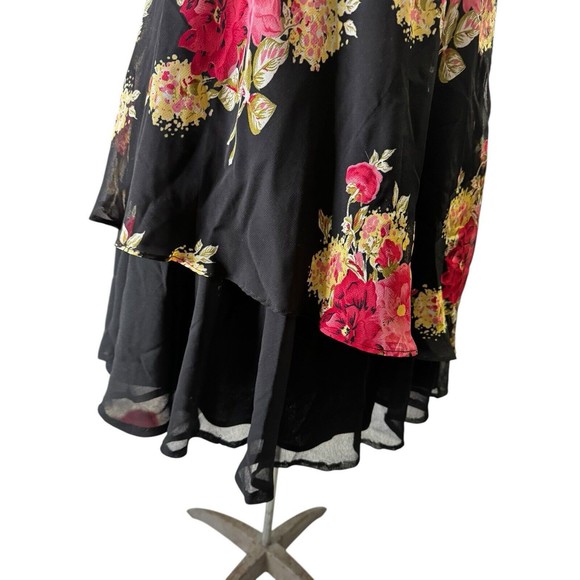 Metro 22 Ladies 2X Black Dress, With Floral Sheer Overlay BoHo - Picture 6 of 12